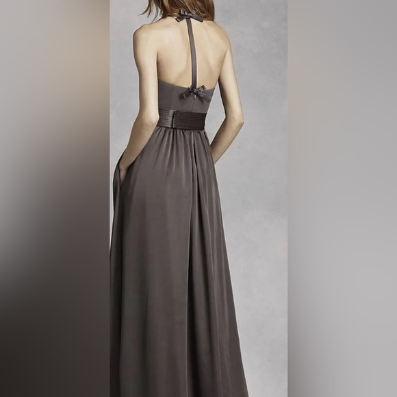 Vera Wang White Collection double Bow T back, Belted maxi dress w/ thigh slit - Picture 3 of 3